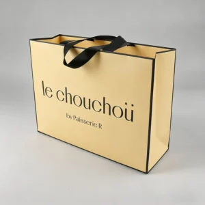 Recyclable Eco-Friendly Varnished Paper Shopping Bag with Shoulder-Length Ribbon Handle and Custom Logo