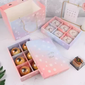 Recyclable Factory Customized Craft Paper Moon Cake Box with Clear Lid and Dividers for Bakery Gift Packaging