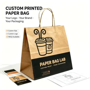 Recyclable Fast Food Paper Shopping Bags with Custom Logo and Rope Handles for Restaurant Takeaway