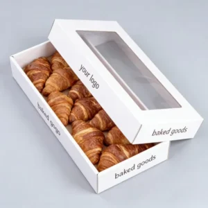 Recyclable Food Grade Biodegradable Top and Base Paper Box with Window for Croissant, Swiss Roll, Bread, Cake and Dessert Packaging