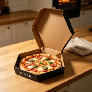 Recyclable Food-Safe Foldable Hexagon Pizza Box, Custom Printed Corrugated Pizza Packaging Box