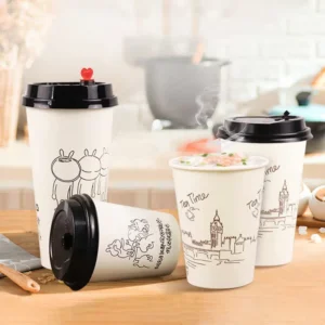 Recyclable Green Double Layer Insulated Disposable Degradable Beverage Paper Cup For Environmental Protection Catering Service