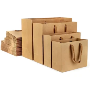 Recyclable Horizontal Square Bottom Kraft Handled Paper Bags