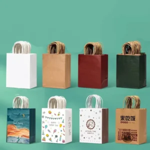 Recyclable Kraft Paper Bag with Handle Custom Logo Food Packaging White Brown Gift Bag