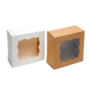 Recyclable Kraft Paper Bento Cake Box with Clear Window, Custom White Muffin Cake Packaging Box
