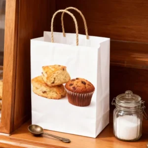 Recyclable Kraft Paper Carry Bags for Bakery Croissant Bread Toast Takeaway