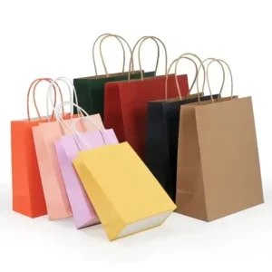 Recyclable Kraft Paper Food Shopping Bags with Handles Factory