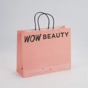 Recyclable Kraft Paper Shopping Bag with Magnetic Closure and Offset-Printed Ribbon Handle