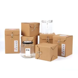 Recyclable Kraft Paper String-Tie Flip Box for Food Jar Gift Packaging, Multiple Sizes