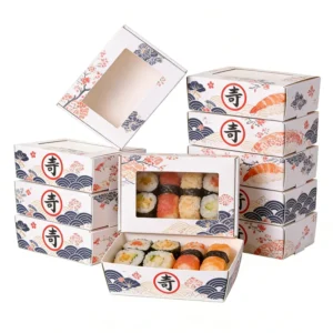 Recyclable Kraft Paper Sushi Takeaway Box with Matte Lamination, Glitter, Food-Grade Material, and Custom Logo