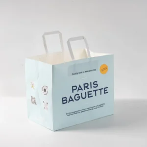 Recyclable Luxury Custom Logo Offset Printed Bakery Takeaway Paper Bag with Flat Handle for Bread Coffee Retail Food Packaging