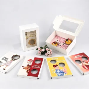 Recyclable Matte Lamination 2-12 Hole Square Rectangle Customizable Paperboard Cake Boxes with Inserts and Window Packaging