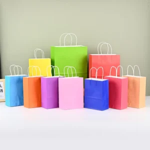 Recyclable Multicolored Kraft Paper Shopping Bags Custom Size with Logo Printed
