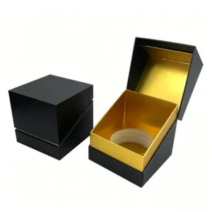 Recyclable Paper Gift Boxes with Gold Foil, UV Coating, Matte Lamination, and Embossed Grey Board