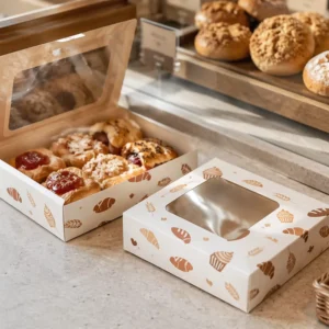 Recyclable Paperboard Bakery Packaging Box with Window for Dessert Retail Packaging