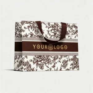 Recyclable Shopping Paper Bag with Ribbon Handle, 190-230gsm White Card, Custom Logo Printing