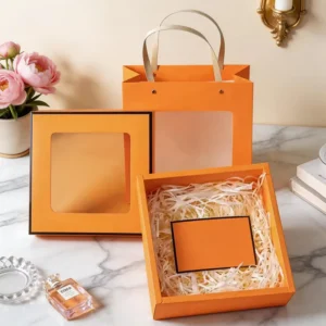 Recyclable Square Paperboard Window Gift Box with Foldable Design for Valentine’s Day, Customizable