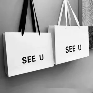 Recyclable White Card Paper Shopping Bag with Custom Logo and Handle for Gift Packaging