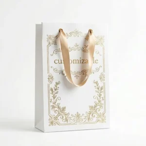 Recyclable White Card Tote Bag with Hot Silver Stamping Logo for Silk Garment and Holiday Gift Packaging