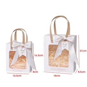 Recyclable White Cardboard Gift Box with Handle and Plastic Window