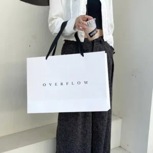 Recyclable White Cardstock Paper Tote Bags, Custom, Plain Shopping Packaging Pouches