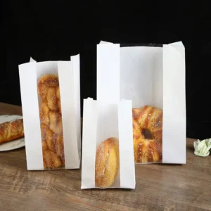 Recyclable White Color 30*20*9cm Unprinted Bread Paper Bag with Window
