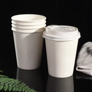 Recyclable White and Brown Single-Layer Paper Cups with Lids, 2.5 oz, 4 oz, 6 oz, 8 oz, 12 oz, 16 oz, and 22 oz