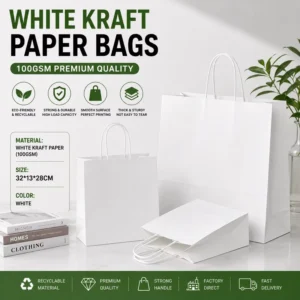 Recycled Biodegradable Reusable White Kraft Paper Packaging Bags for Bread and Biscuits, Custom Weight, Moisture-Proof