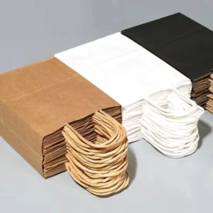 Recycled Black and White Kraft Paper Bag with Rope Handle for Food Takeaway and Shopping