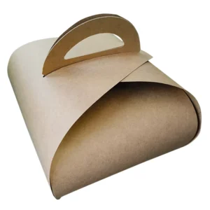 Recycled Brown Kraft Paper Cake Food Gift Box with Handle, Custom Bakery Packaging