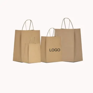 Recycled Custom Logo Printed Restaurant Food Takeaway Grocery Supermarket Shopping Kraft Paper Bag With Handles
