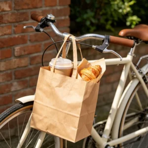 Recycled Kraft Paper Carrier Bag with Custom Logo for Bakery and Pastry Shops