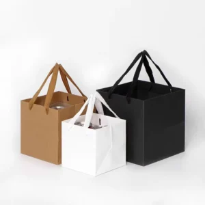 Recycled Kraft Paper Carry Bag Brown Black White Large Square UV Coating Matte Lamination for Pizza Flowers and Cake Boxes