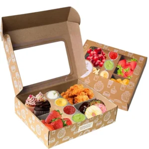 Recycled Kraft Paper Folder Boxes with Window for Bakery, Catering, and Desserts, Custom Logo Printing
