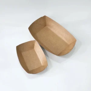 Recycled Kraft Paper Tray for Takeaway Food and Snacks with Custom Offset Printing, Gold Foil, and Matte Coating