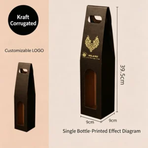 Recycled Material Matte Kraft Paper Red Wine Gift Box Self-Erecting Square Thick Corrugated Handheld Packaging Box