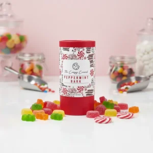 Red Food Grade Paper Cylinder Canister with Metal Lid for Gummy Candy and Sweets Storage