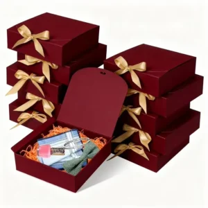 Red Paper Gift Boxes with Lids and Ribbon for Birthday, Wedding, Party, Chocolate, Candy, and Gift Packaging
