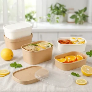 Refrigeratable Food Paper Packaging White and Kraft Takeaway Food Box 580ml 750ml 880ml 1000ml Rectangular Paper Bowl