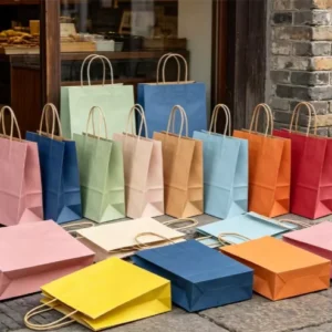 Regular-Handle Morandi Tone Kraft Paper Carry Bag with Custom Logo