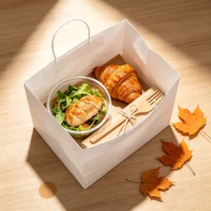 Reinforced Handle Biodegradable Heavy-Duty Eco-Friendly Kraft Paper Bags for Hot Food, Bakery, and Pastry Takeaway