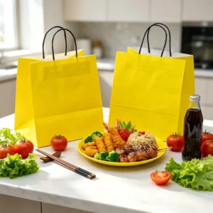 Reinforced Kraft Food Bag Brown White Paper Takeout Bag Catering Paper Bag for Fast Food Takeaway Customized Support