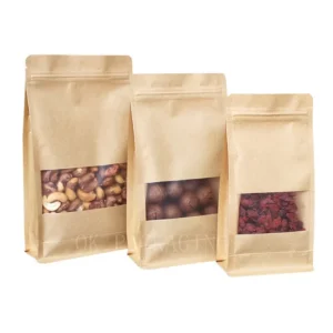 Resealable Clear Window Flat Bottom Food Pouch Kraft Paper Bag