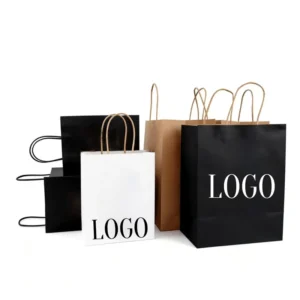Restaurant Cafe Custom Logo Printed Food Takeaway Grocery Shopping Take Out Packaging Brown Recycled Kraft Paper Bag With Handle