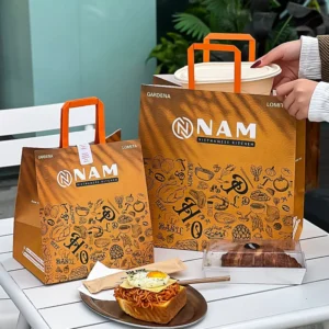 Restaurant Takeout Eco Friendly Biodegradable Kraft Paper Bag With Leakproof Bottom For Hot Meals Catering Fast Food