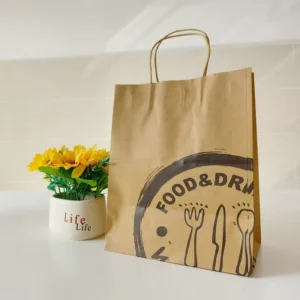 Restaurant and Bakery Store Takeaway Food and Shopping Paper Bags with Handle Good Quality