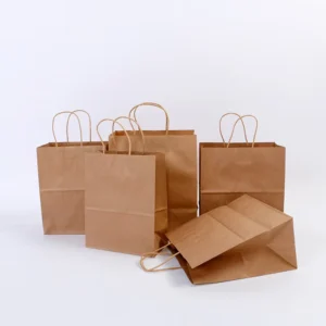 Reusable Brown Kraft Paper Food Takeaway Bag with Handle, Custom Size, Digital Printing