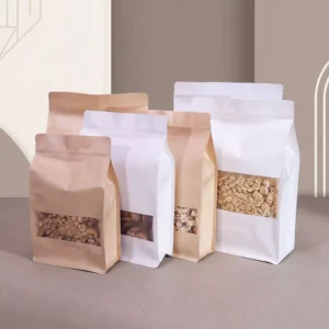 Reusable Moisture-Proof Nuts Flat-Bottom Eight-Side-Sealed Kraft Paper Zipper Food Packaging Coffee Bag