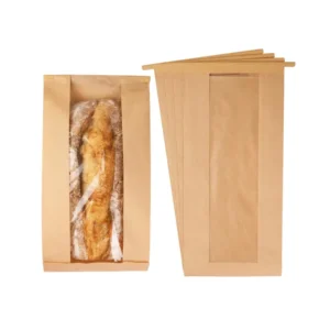 Reusable Recyclable Kraft Paper Bread Bags with Window and Long Tabs for Sourdough, Loaves, and Pastries