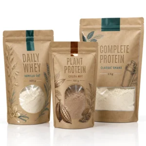 Reusable Sealed Stand-Up Pouch for Plant Protein Powder, Food-Grade Biodegradable Kraft Paper Doypack with Window